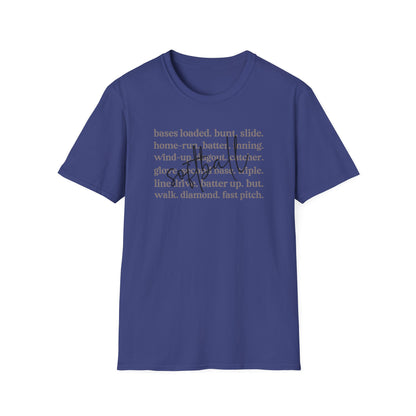 Softball Terms Shirt – Fast Pitch Softball Graphic Tee, Softball Words Typography Shirt, Game Day Softball Fan Apparel, Softball Lover Gift