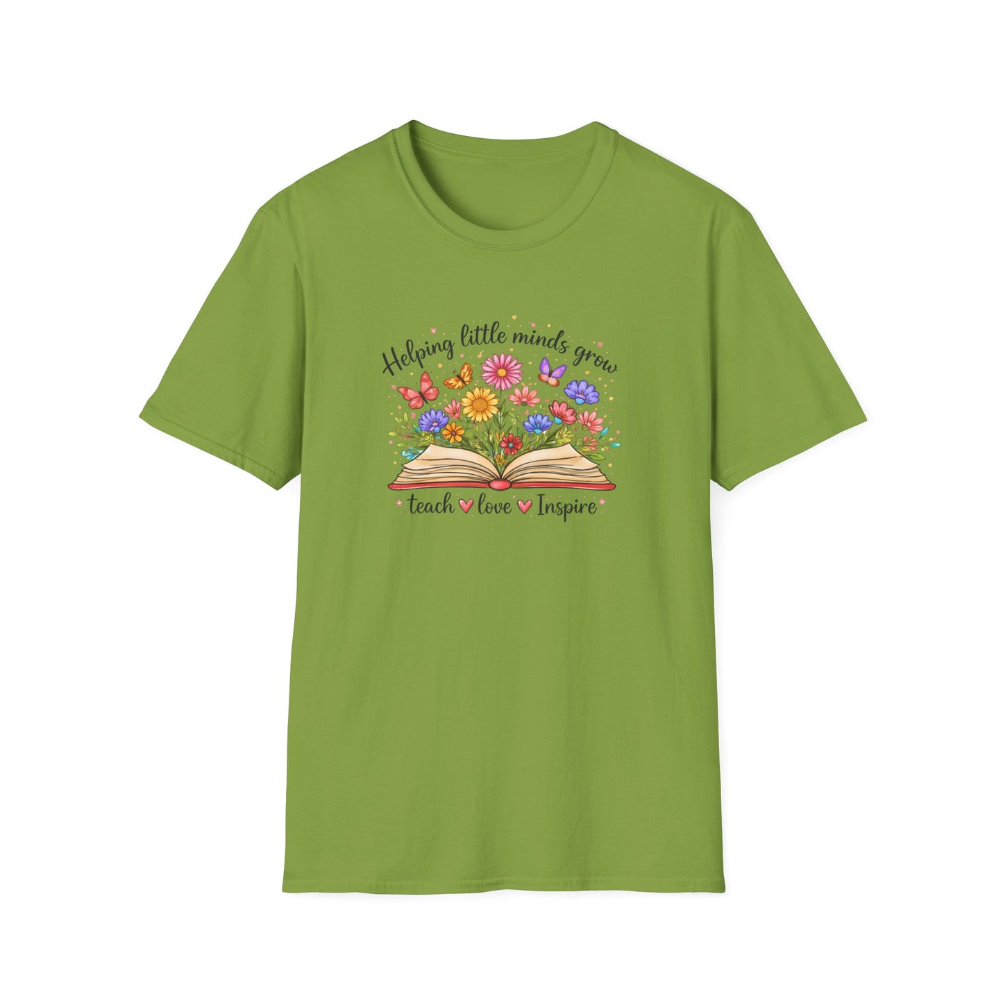 Helping Little Minds Grow Teacher Shirt | Teach Love Inspire Floral Book Tee
