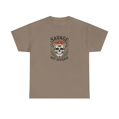 Savage Not Average Skull T-Shirt – Floral Skull Graphic Tee Vintage Style