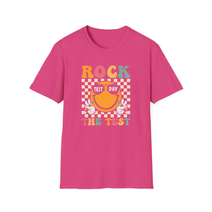Rock The Test T-Shirt — Retro Smiley Motivation Tee for Students & Teachers