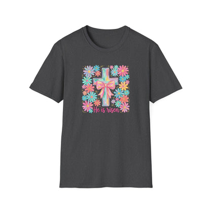 He Is Risen Easter Shirt – Christian Floral Cross Tee, Religious Easter Shirt for Women, Faith Based Spring Christian T-Shirt