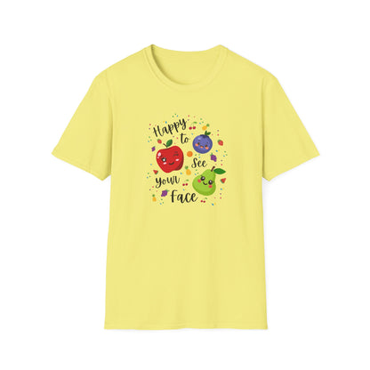 Cute Kawaii Fruit Shirt – Smiling Apple Pear Blueberry Tee