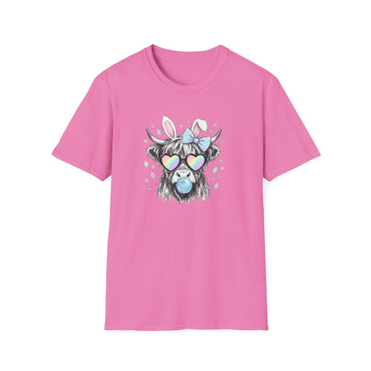 Cute Cow Tee — Heart Sunglasses, Bunny Ears & Bubblegum Graphic T-Shirt