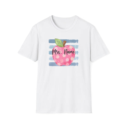 Personalized Teacher Apple Shirt | Custom Teacher Name or Grade Level T-Shirt | Back to School Teacher Tee | Cute Pink Apple Graphic Tee