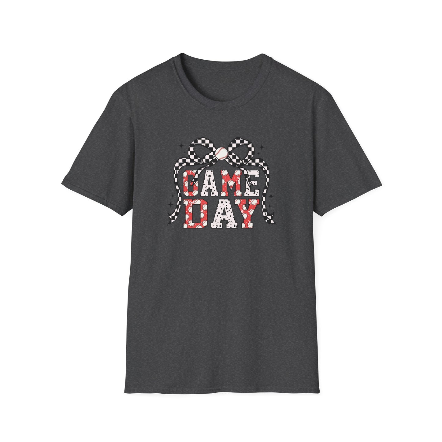 Game Day Baseball Mom Shirt, Girly Bow Baseball Tee, Cute Sports Mom Graphic T Shirt, Coquette Game Day Outfit, Trendy Baseball Season Shirt, Softstyle Unisex Tee