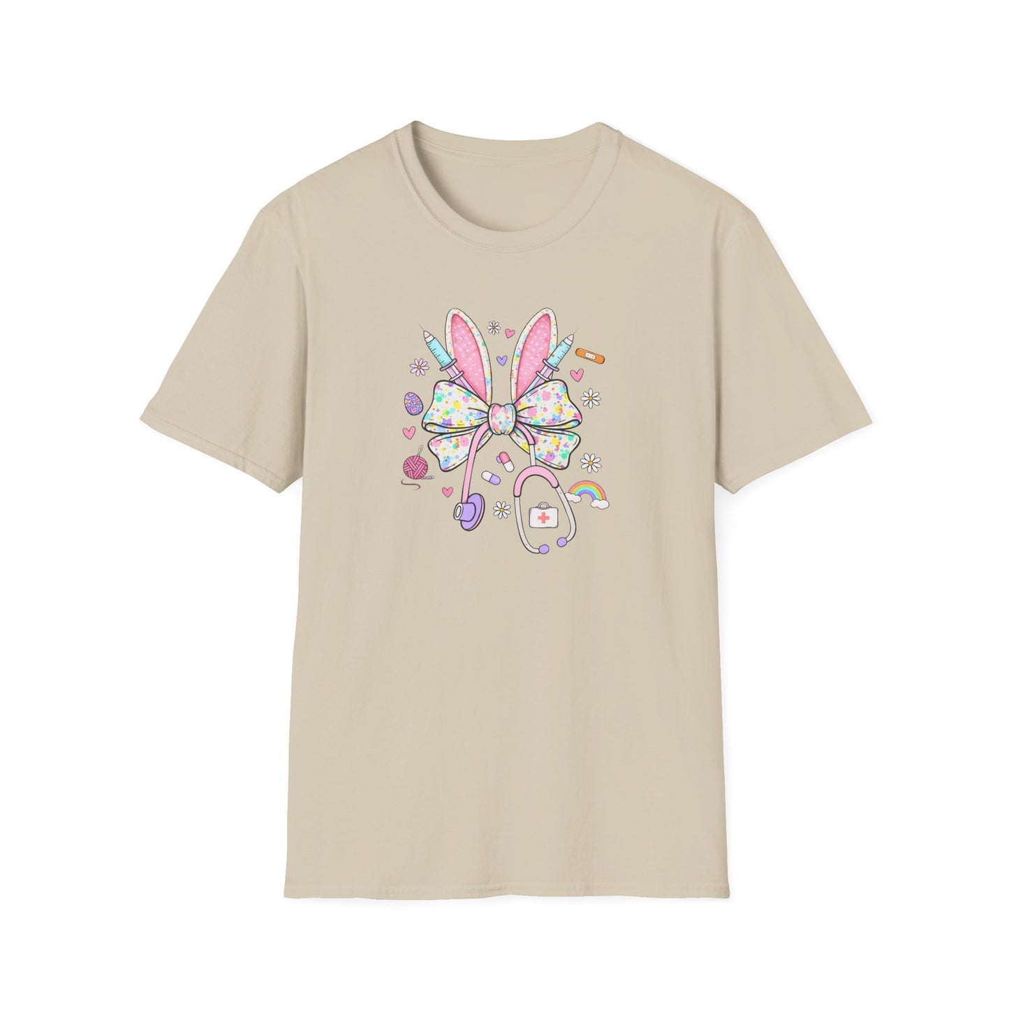 Easter Bunny Bow T-Shirt — Pastel Cute Bunny & Candy Graphic