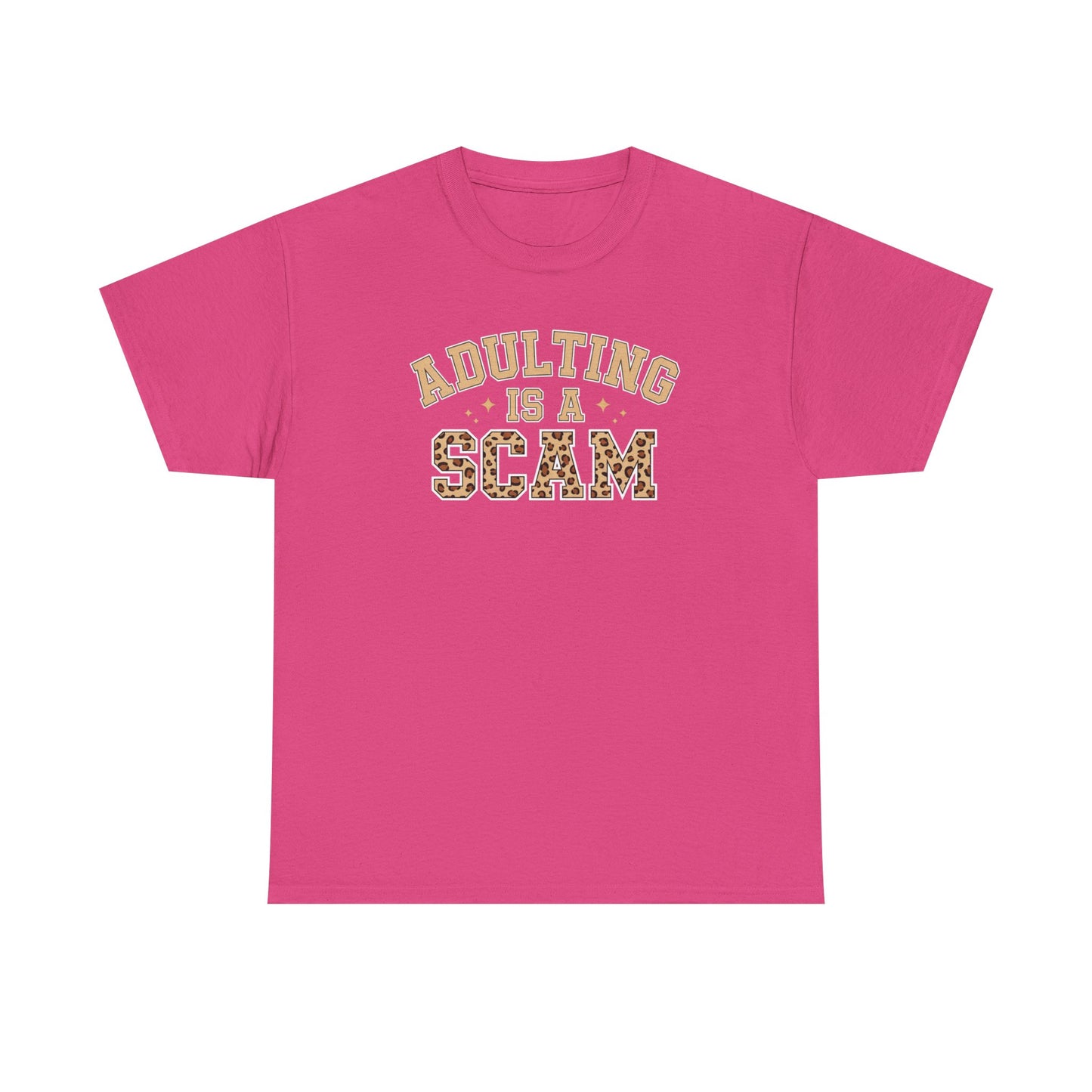 Adulting Is a Scam T-Shirt — Funny Retro Leopard Print Graphic Tee - Sarcastic Humor Shirt, Trendy Casual Tee
