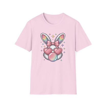 Cute Easter Bunny Bubblegum Shirt, Pastel Coquette Bunny Tee, Heart Glasses Rabbit T-Shirt, Kawaii Spring Graphic Tee, Easter Outfit for Women