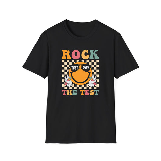 Rock The Test T-Shirt — Retro Smiley Motivation Tee for Students & Teachers