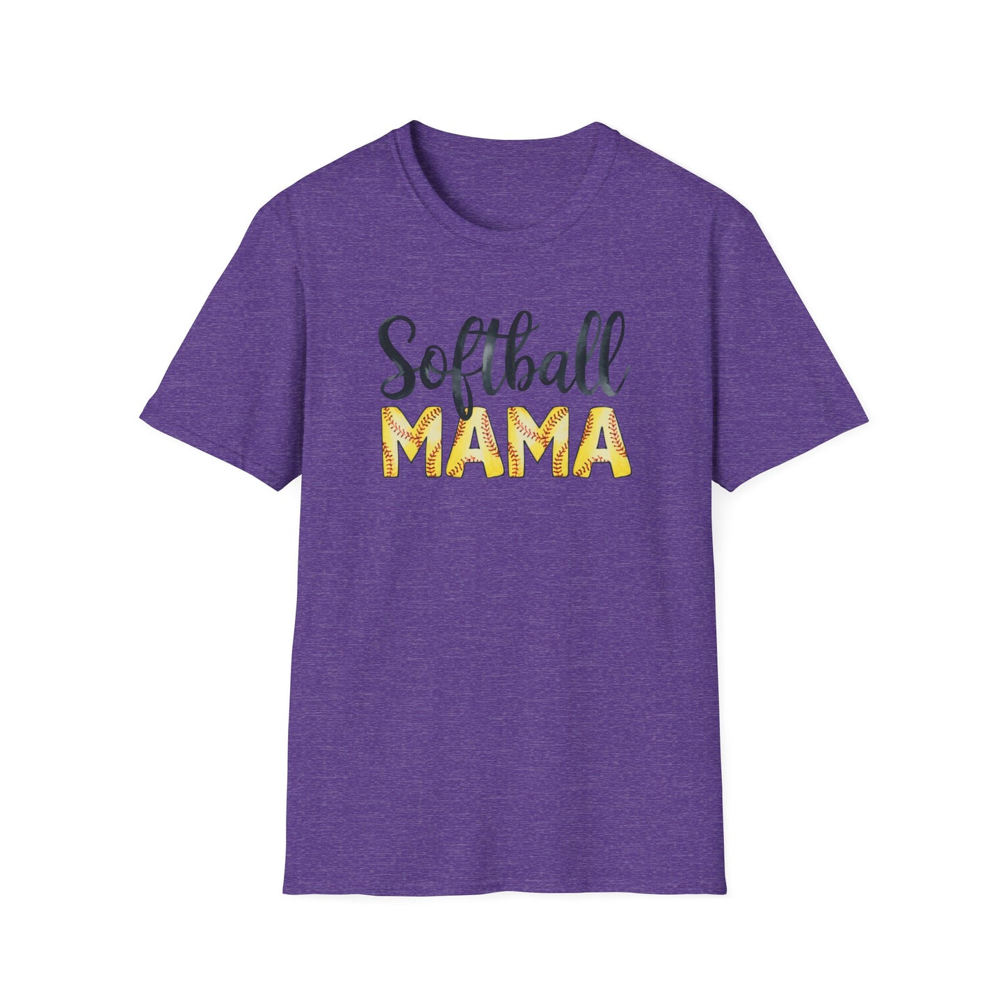 Softball Mama Shirt – Cute Script Softball Mom Graphic Tee, Yellow Softball Lettering Sports Shirt, Game Day Mom Apparel