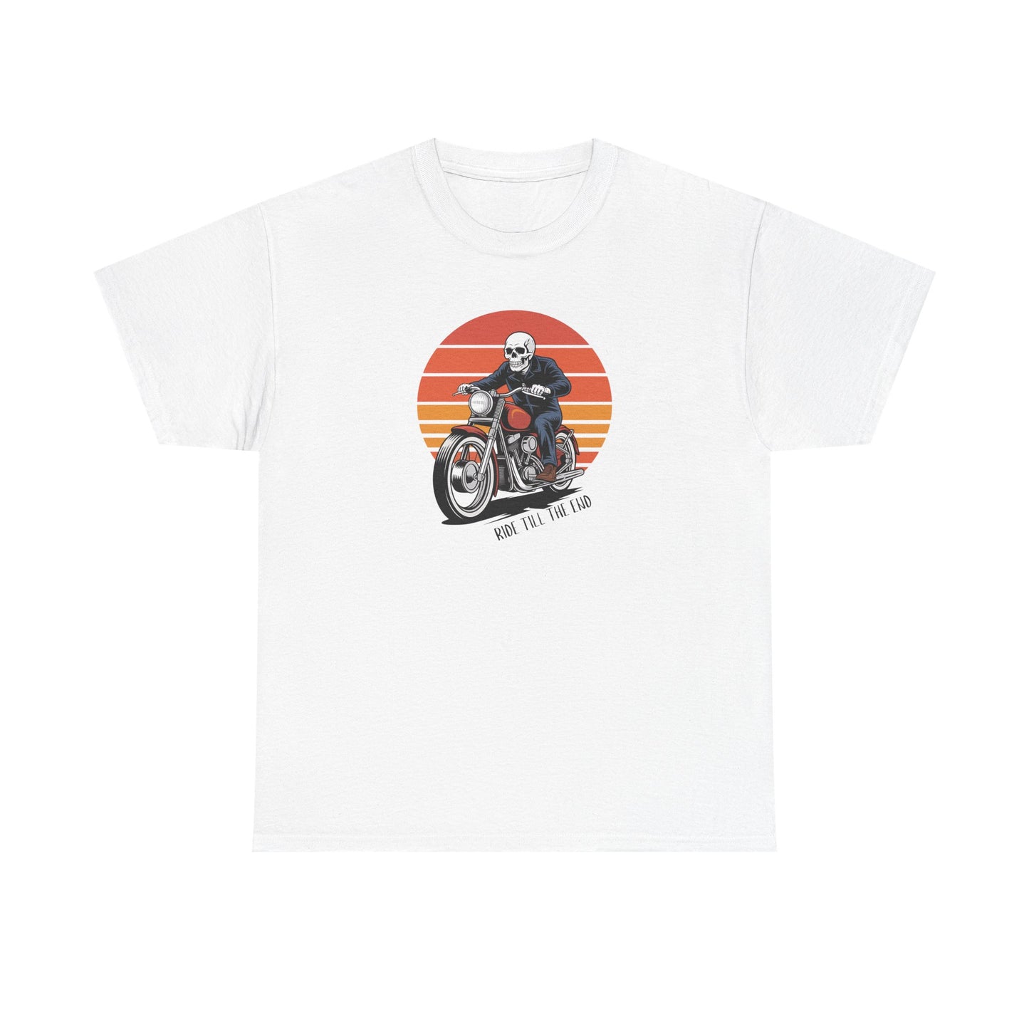 Motorcycle Rider Tee — Retro Sunset Biker Graphic "Ride Fast, Live Free" - Skeleton Biker T-Shirt