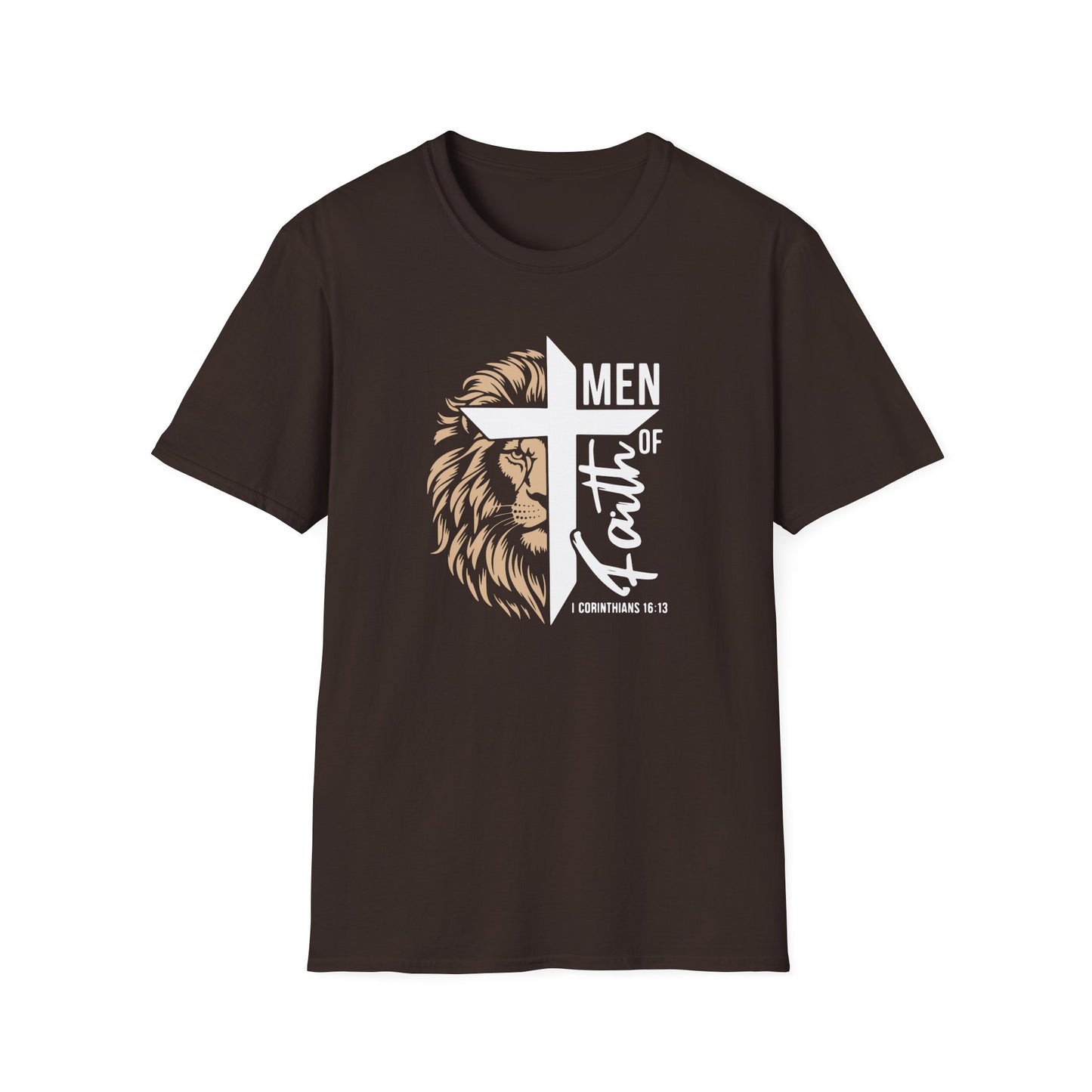 Men of Faith T-Shirt with Lion & Cross – Christian Men’s Faith Tee (Hebrews 11:1)