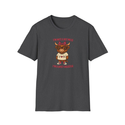 Spicy Disaster Highland Cow Tee – Funny Graphic Shirt for Sassy Souls