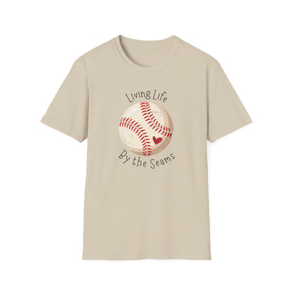 Living Life By The Seams Baseball Shirt, Cute Baseball Mom Tee, Softball Lover Graphic Tee, Game Day Shirt, Baseball Gift for Women, Sports Fan T-Shirt