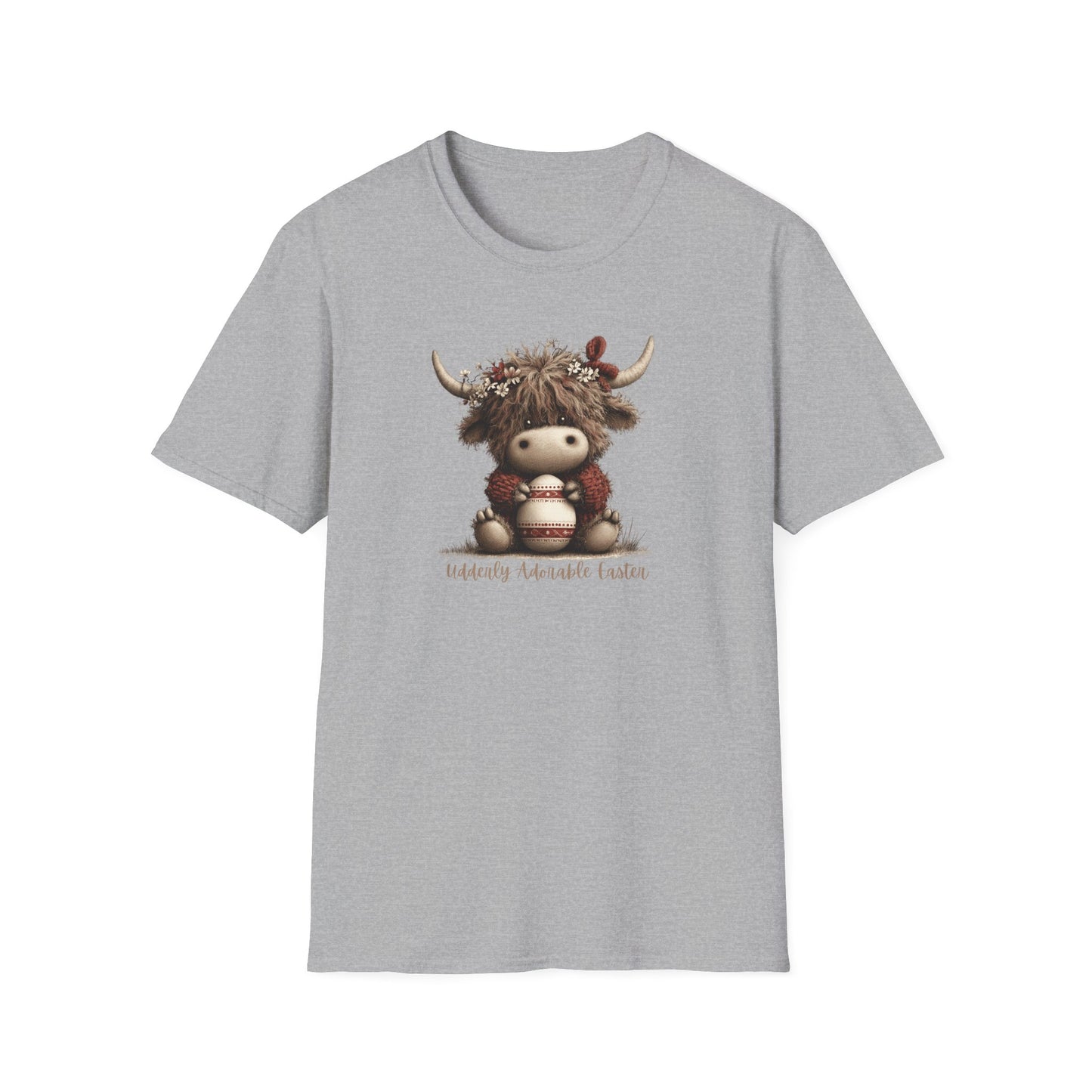 Udderly Adorable Easter Highland Cow Shirt, Cute Cow Easter T-Shirt, Spring Farm Animal Tee, Easter Gift for Women, Country Western Cow Lover