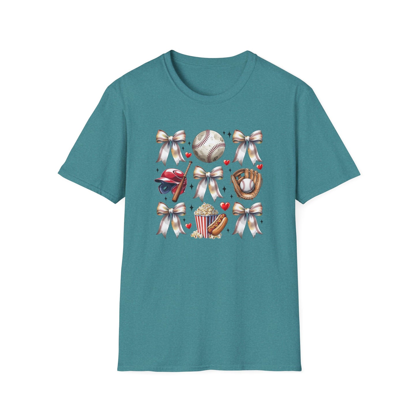 Baseball Mom Cute Gear T-Shirt — Helmet, Glove & Popcorn Sports Design