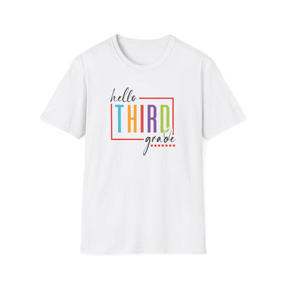 Hello Grade Teacher Shirts | Retro Back to School Graphic Tees | Preschool, Pre-K, Kindergarten, First, Second & Third Grade Teacher Shirt | Gildan 64000 Softstyle Tee