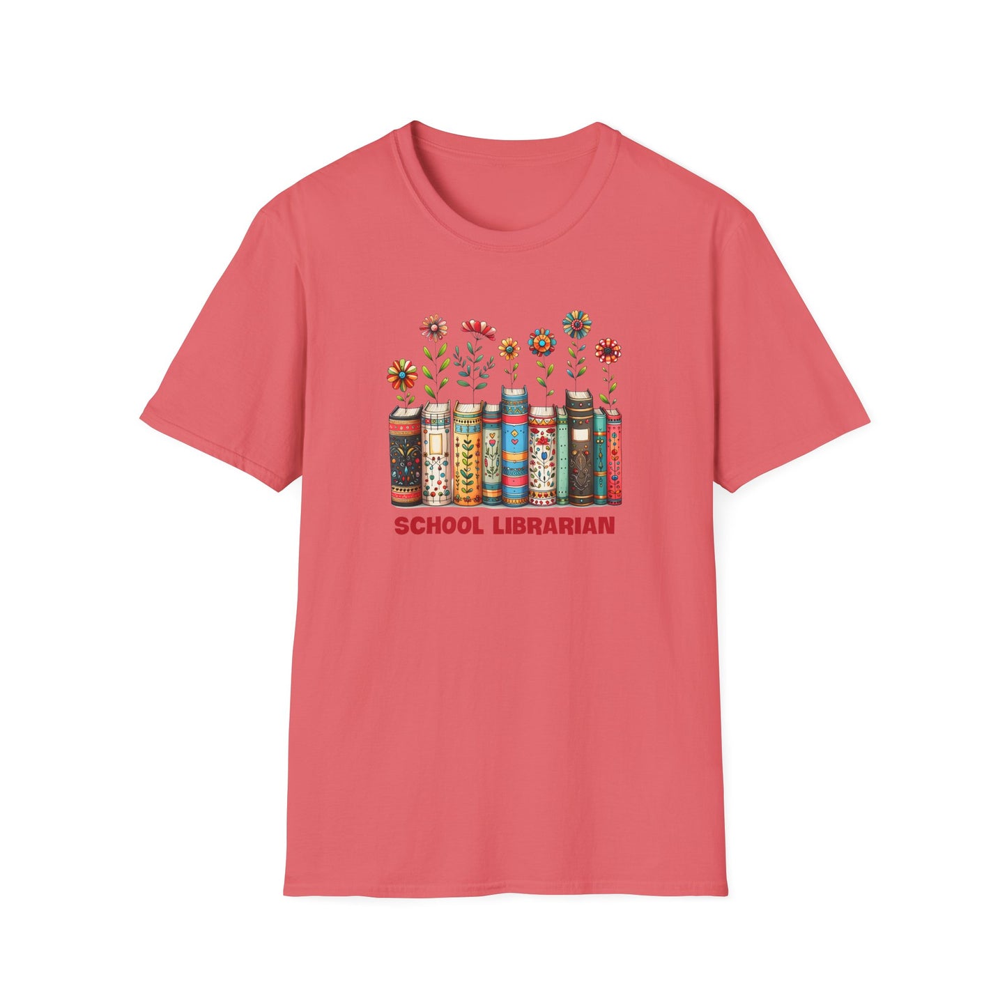 School Librarian Floral Books T-Shirt