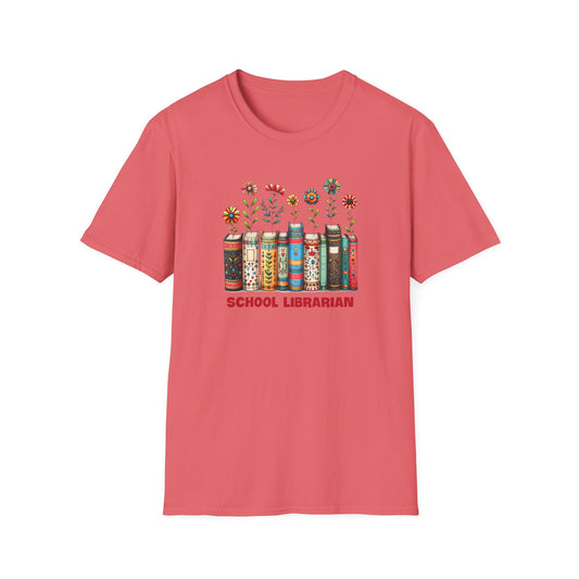 School Librarian Floral Books T-Shirt