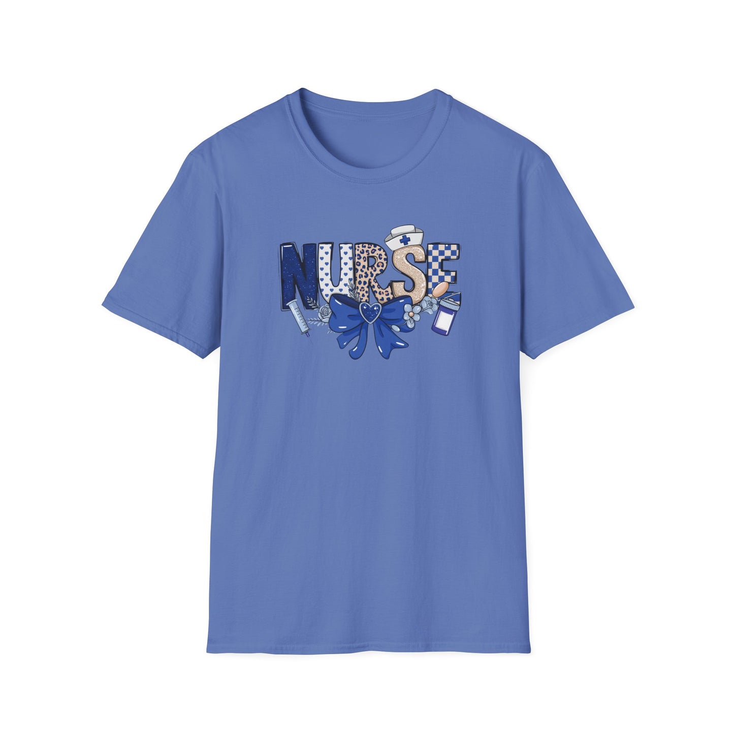 Nurse Ribbon & Icons T-Shirt — Cute Blue Nurse Graphic Tee
