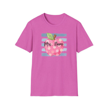 Personalized Teacher Apple Shirt | Custom Teacher Name or Grade Level T-Shirt | Back to School Teacher Tee | Cute Pink Apple Graphic Tee