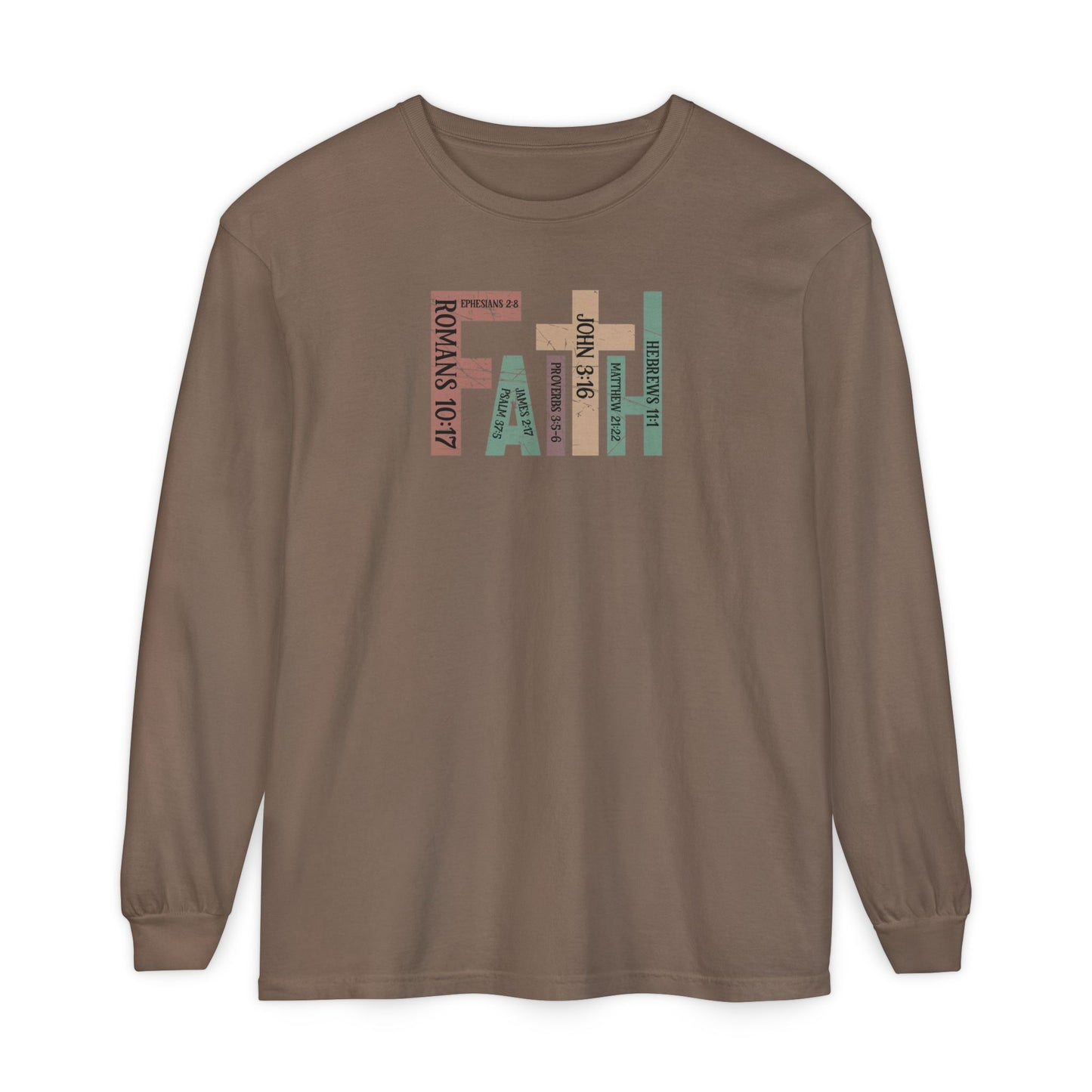 Faith Cross Long Sleeve Tee — Christian Scripture Romans 10:17 Shirt
