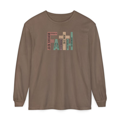 Faith Cross Long Sleeve Tee — Christian Scripture Romans 10:17 Shirt