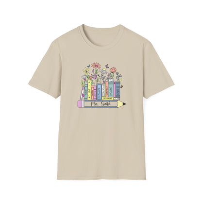 Custom Name Floral Book T-Shirt – Mrs. Custom Pencil Tee