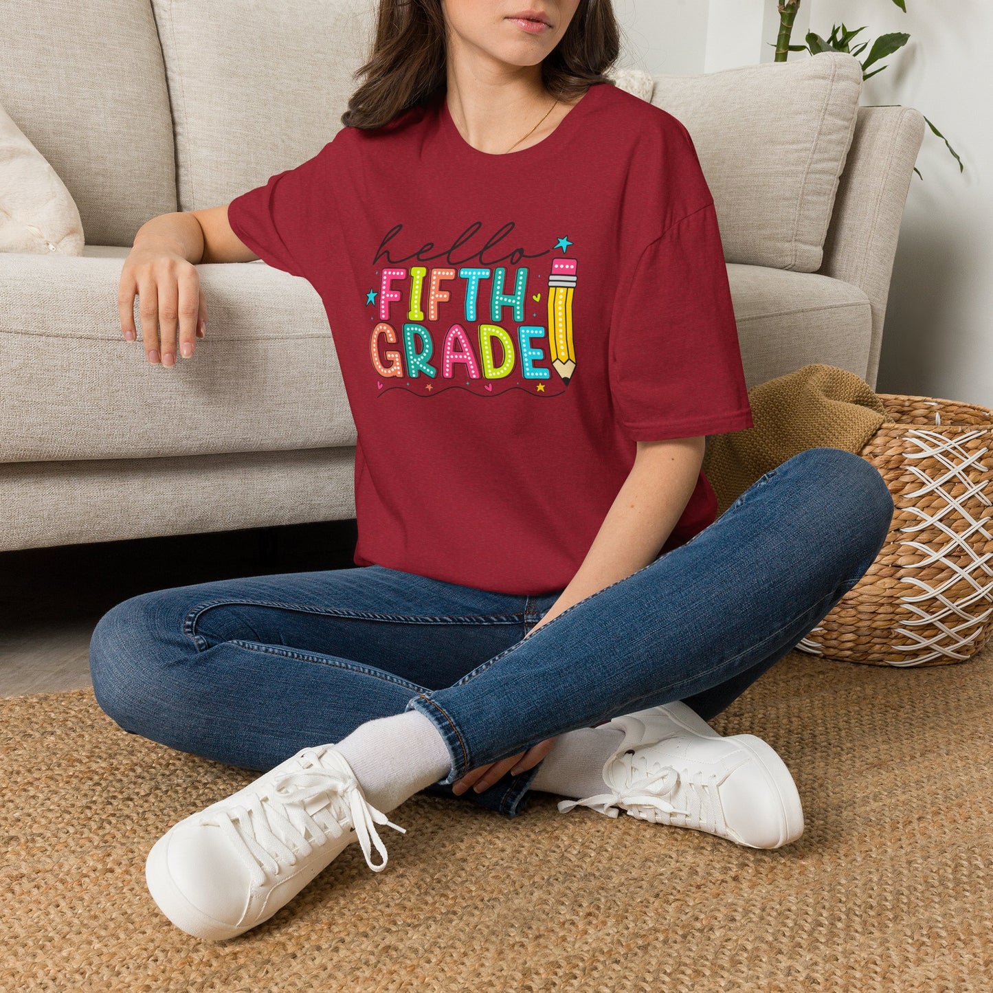 Hello Fifth Grade Pencil T-Shirt — Colorful Back-to-School Cute School Spirit Tee