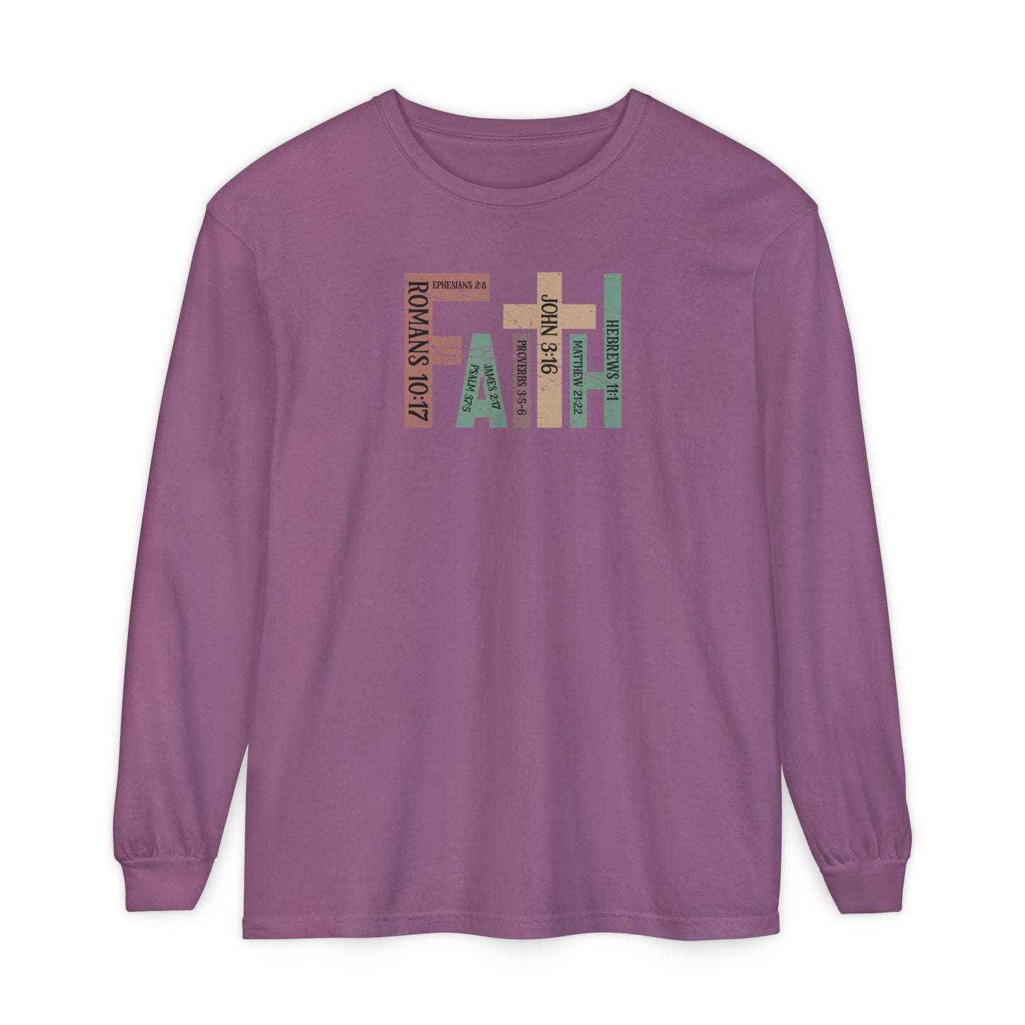 Faith Cross Long Sleeve Tee — Christian Scripture Romans 10:17 Shirt