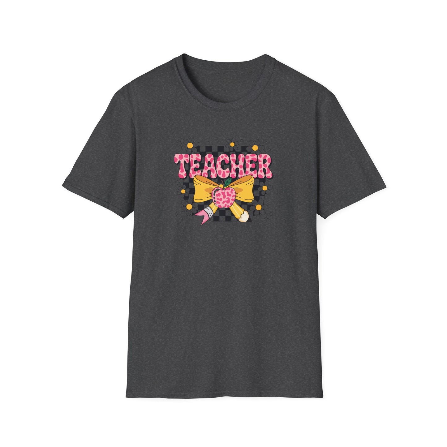 Cute Teacher Bow Shirt – Coquette Teacher T-Shirt – Trendy Pink Apple Graphic Tee – Back to School Teacher Gift