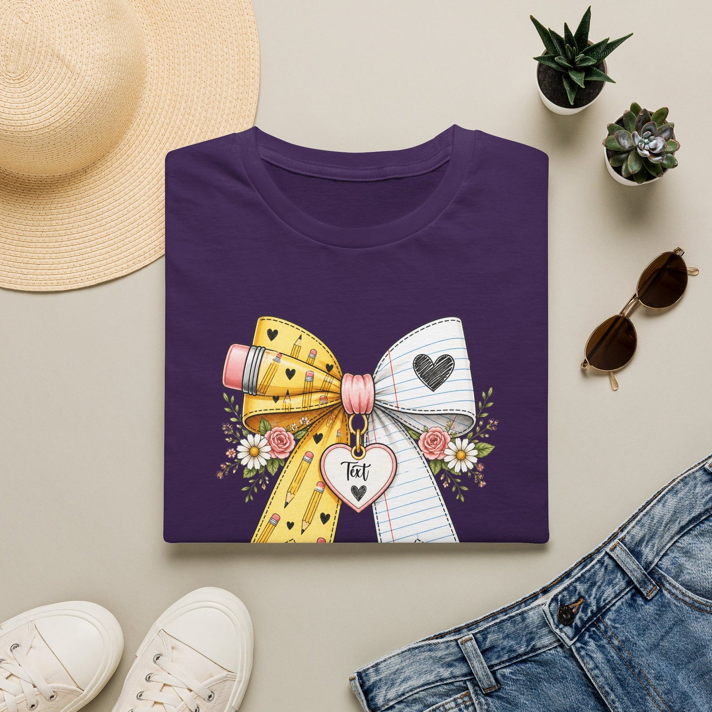 Personalized Teacher Bow Shirt | Custom Teacher Name Heart Tee