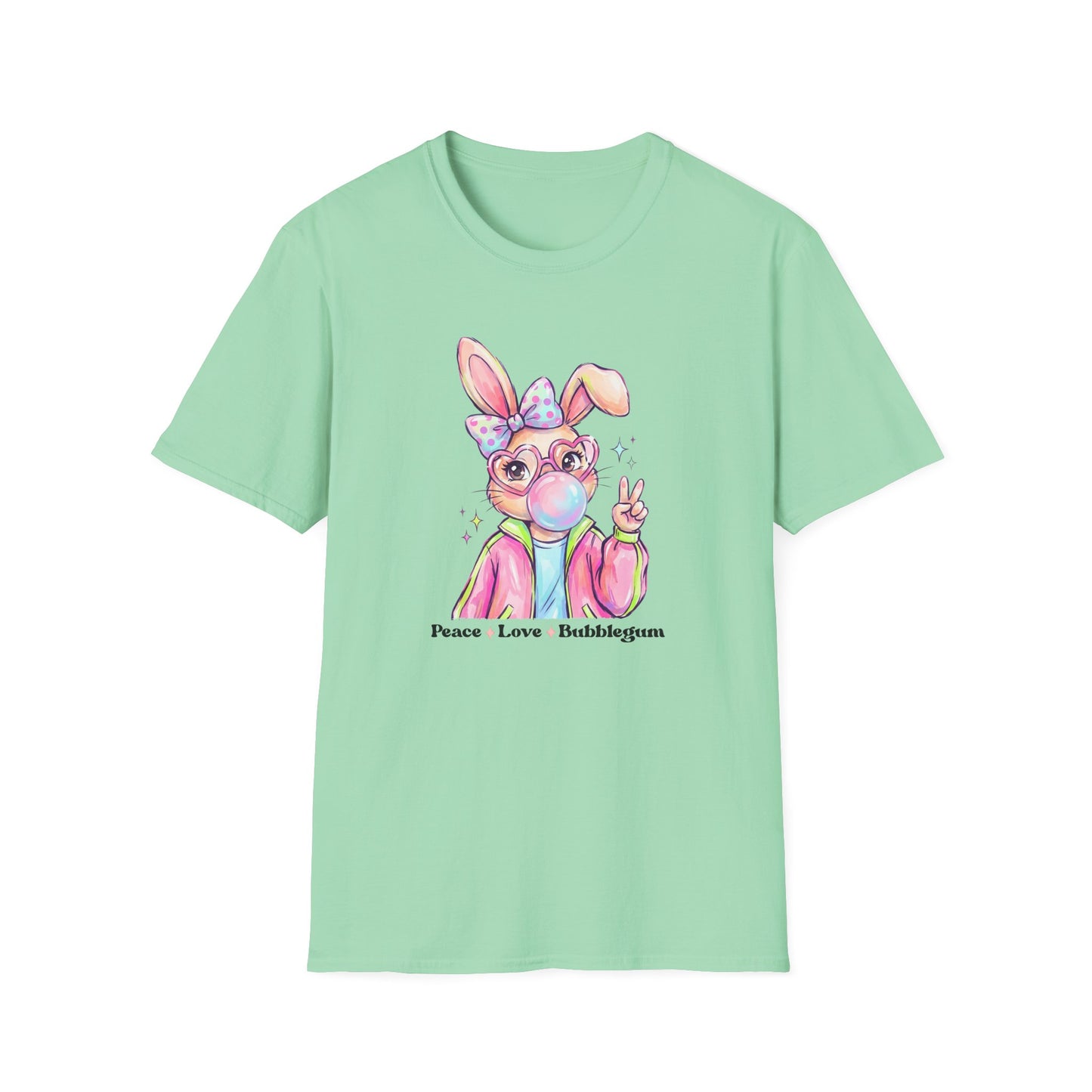 Peace Love Bubblegum Bunny Shirt, Cute Easter Bunny Tee, Kawaii Rabbit Graphic T-Shirt, Pastel Spring Outfit, Coquette Bunny Easter Shirt for Women