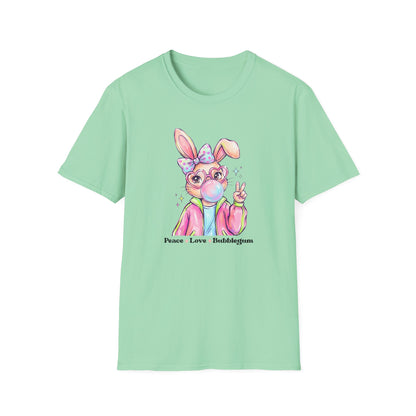Peace Love Bubblegum Bunny Shirt, Cute Easter Bunny Tee, Kawaii Rabbit Graphic T-Shirt, Pastel Spring Outfit, Coquette Bunny Easter Shirt for Women