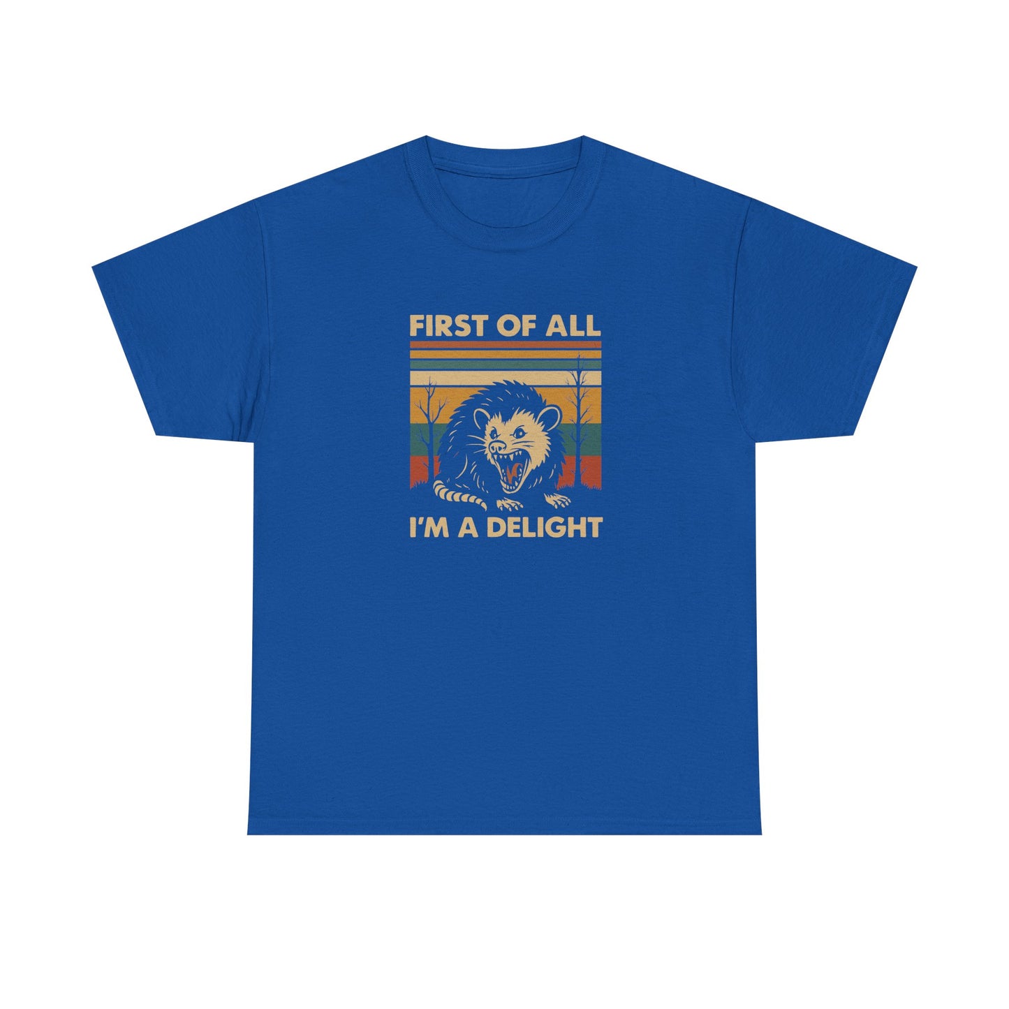 "First of All I'm a Delight" Vintage Graphic T-Shirt - Funny Retro Opossum Tee