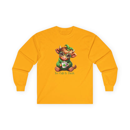 St. Patrick's Cozy Cow Long Sleeve Tee — 'Too Cute to Pinch'