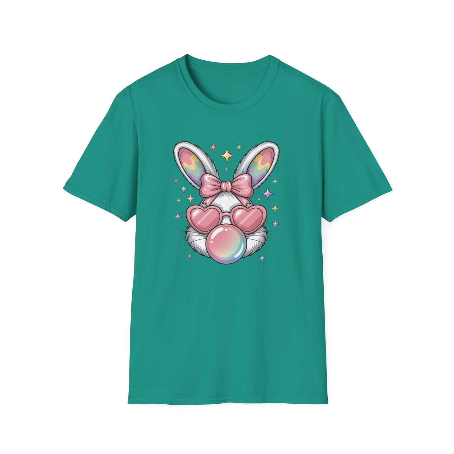 Cute Easter Bunny Bubblegum Shirt, Pastel Coquette Bunny Tee, Heart Glasses Rabbit T-Shirt, Kawaii Spring Graphic Tee, Easter Outfit for Women