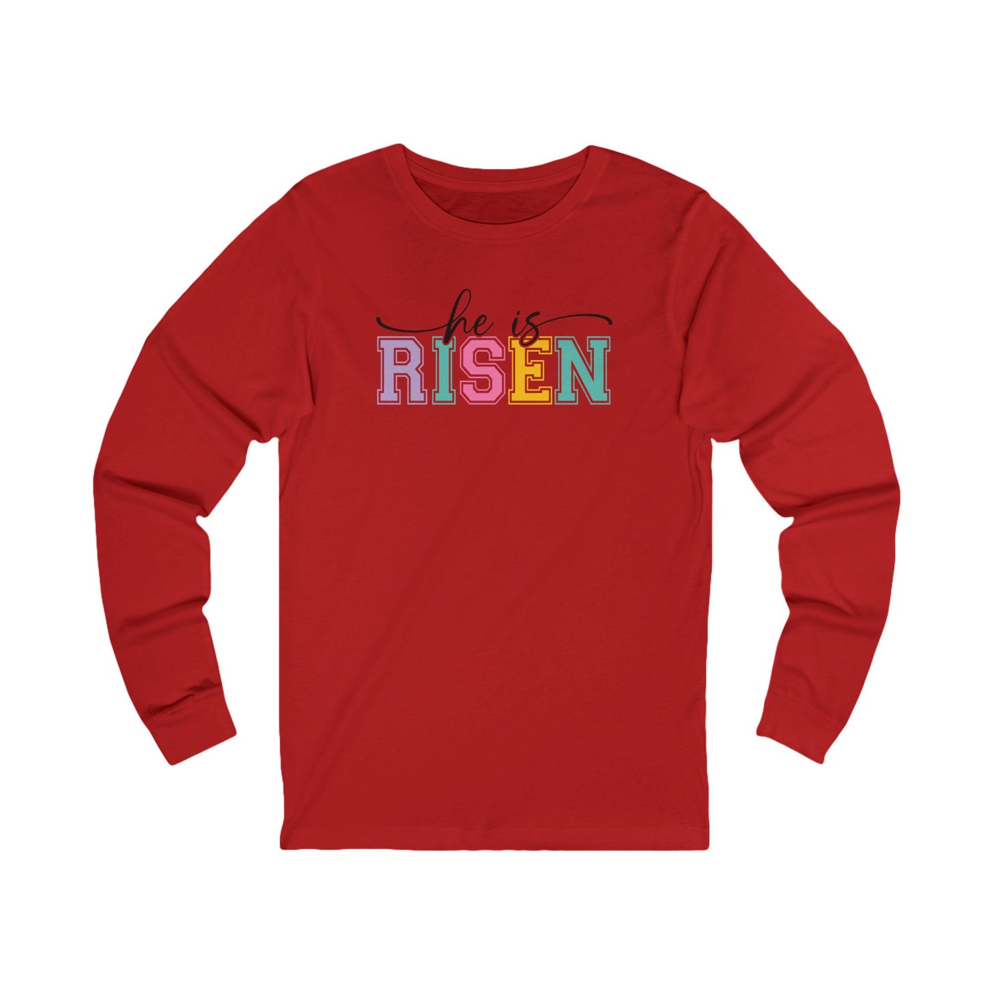 He Is Risen Christian Sweatshirt – Faith Based Easter Crewneck, Front & Back Religious Graphic Sweatshirt, Pastel Resurrection Church Pullover for Women