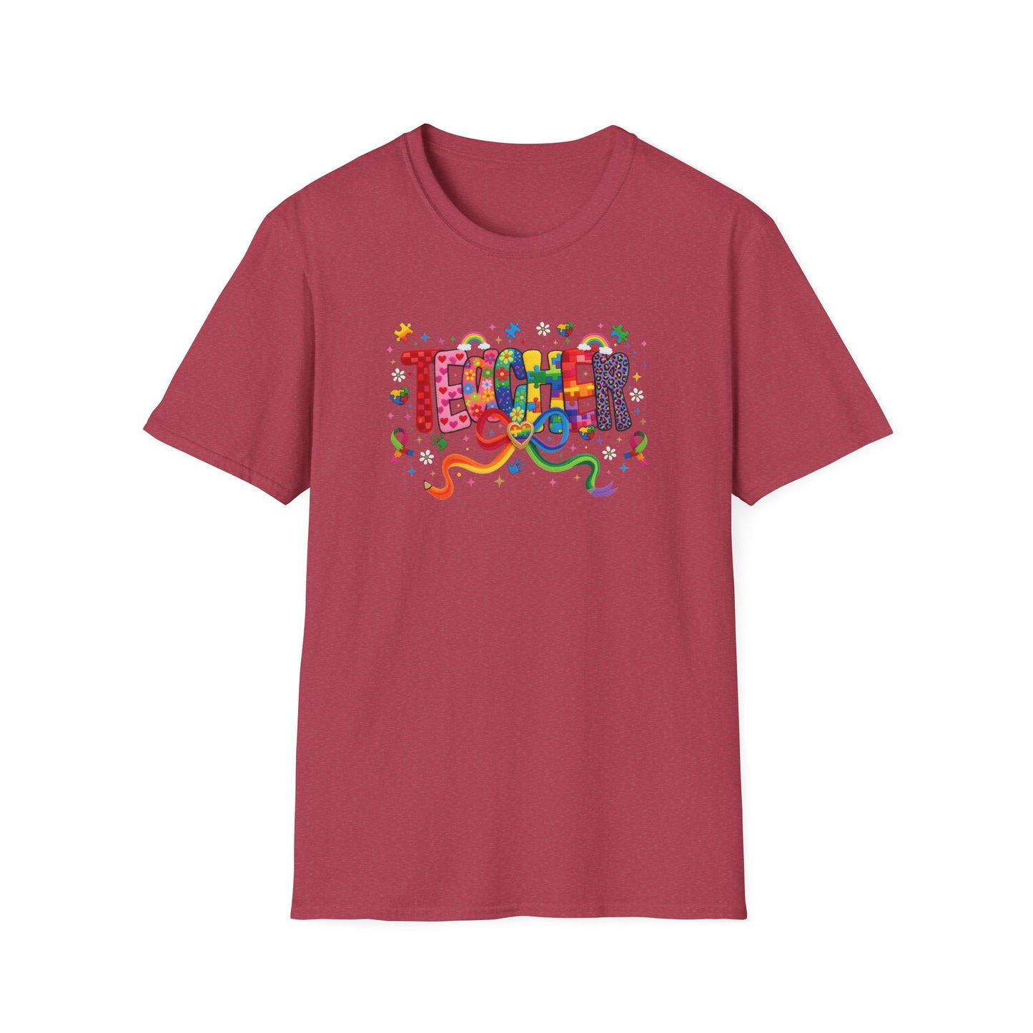 Colorful Teacher Shirt – Autism Awareness Teacher Tee – Inclusive Classroom T-Shirt – Rainbow Puzzle Piece Teacher Gift