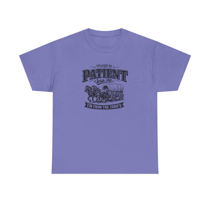 Please Be Patient With Me T-Shirt – Funny Vintage Wagon Graphic Tee, Western Humor Shirt