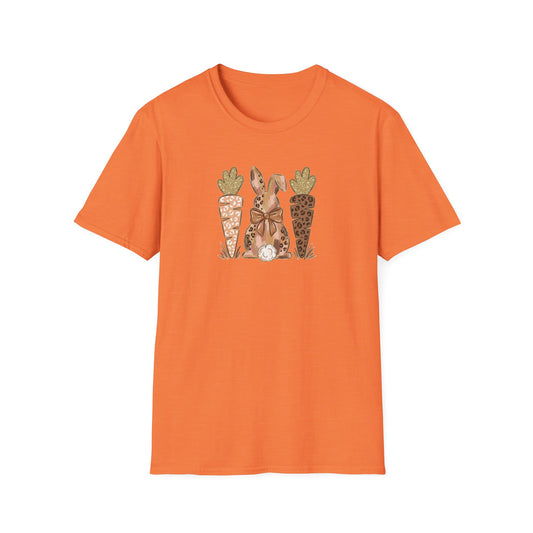 Leopard Bunny & Carrot Easter Tee – Cute Spring Graphic T-Shirt, Trendy Pastel Bunny Shirt, Easter Outfit Women