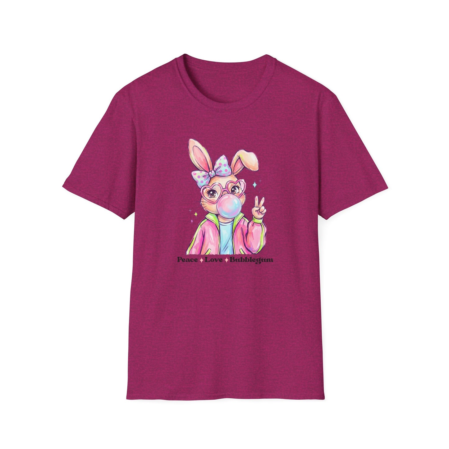 Peace Love Bubblegum Bunny Shirt, Cute Easter Bunny Tee, Kawaii Rabbit Graphic T-Shirt, Pastel Spring Outfit, Coquette Bunny Easter Shirt for Women