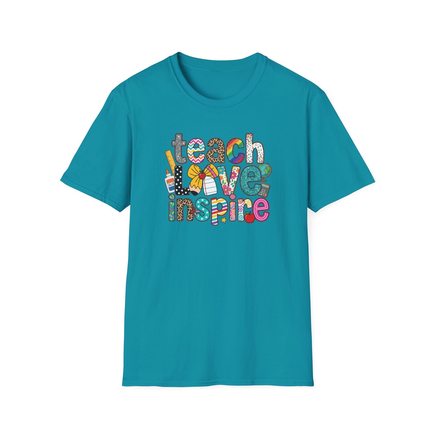 Teach Love Inspire Shirt – Cute Teacher T-Shirt – Colorful Classroom Graphic Tee – Teacher Appreciation Gift