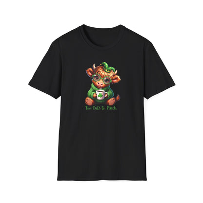 St. Patrick’s Baby Cow Tee — “Too Cute to Pinch” Cute Irish Clover T-Shirt