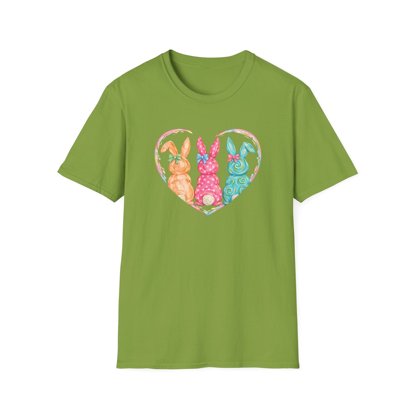 Pastel Easter Bunny Heart Tee – Cute Spring Graphic T-Shirt, Trendy Bunny Lover Shirt, Colorful Easter Outfit Top