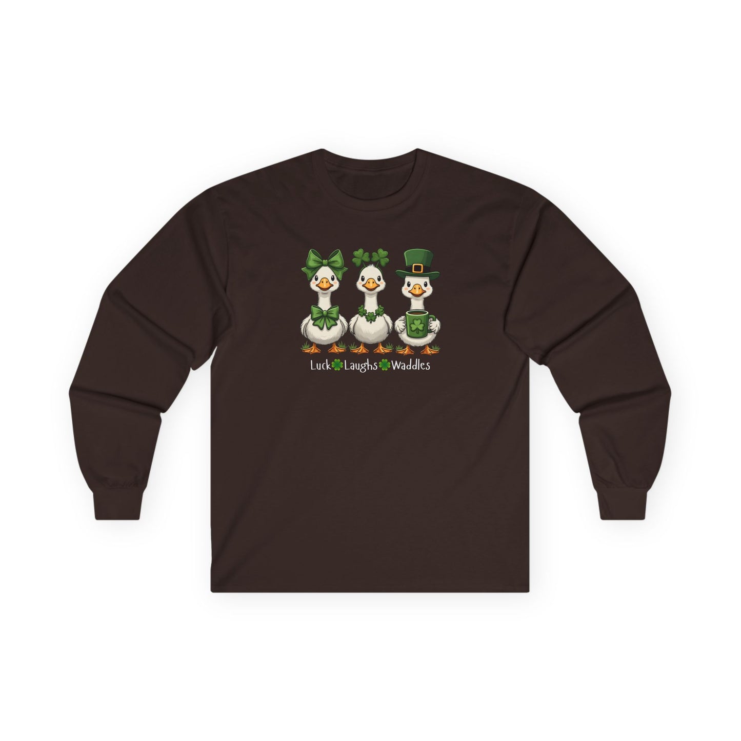 St. Patrick's Day Duck Trio Long Sleeve Tee — "Luck Laughs & Waddles"