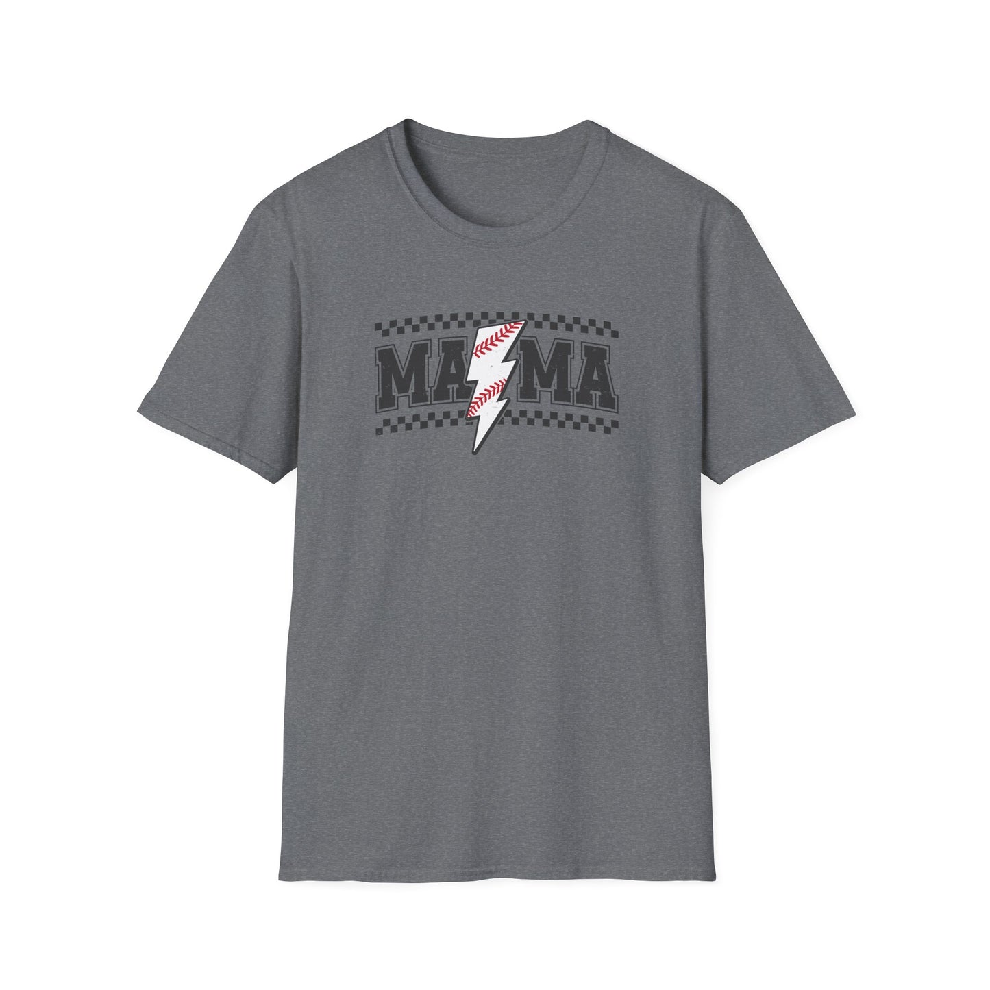 Baseball Mama Lightning Bolt Shirt – Trendy Game Day Sports Mom Tee | Vintage Checkered Baseball Mom Graphic T-Shirt