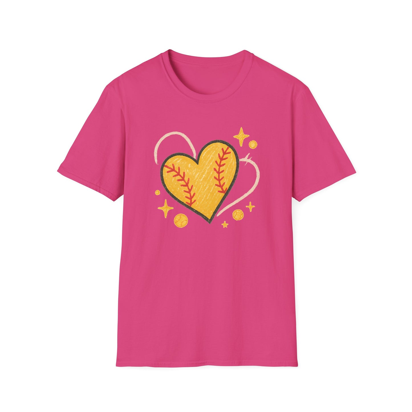Softball Heart Shirt – Cute Softball Love Graphic Tee, Yellow Softball Heart Design, Softball Mom Gift, Fast Pitch Softball Apparel