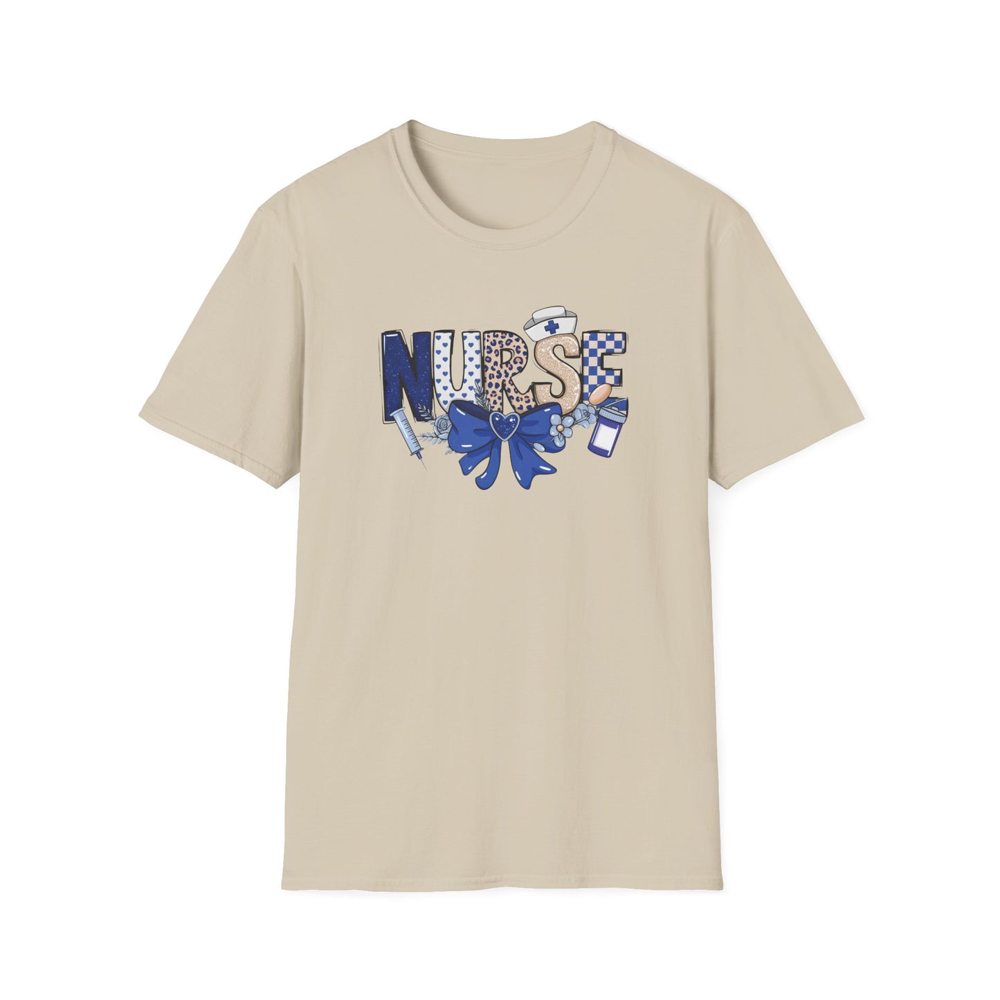 Nurse Ribbon & Icons T-Shirt — Cute Blue Nurse Graphic Tee