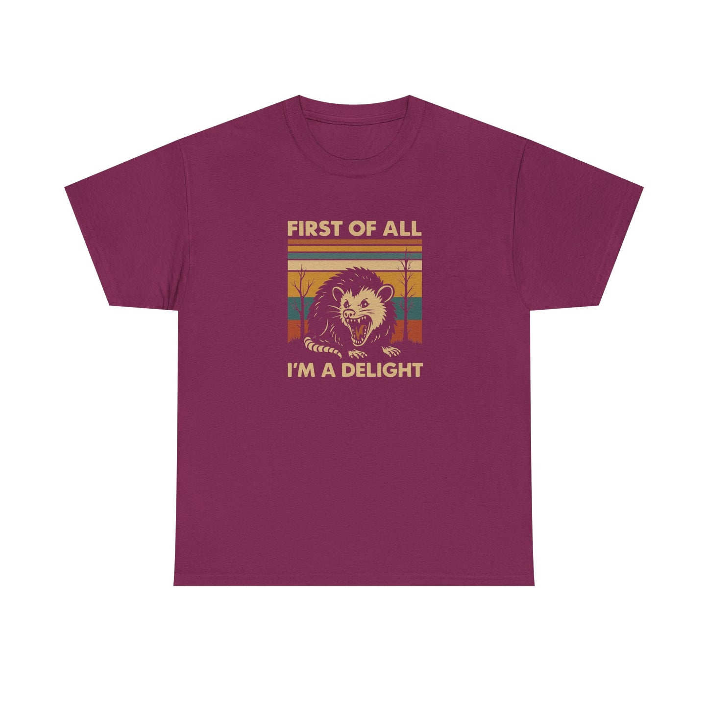 "First of All I'm a Delight" Vintage Graphic T-Shirt - Funny Retro Opossum Tee